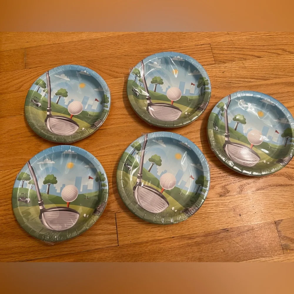 Golf Themed Party Plates - Blue and Green